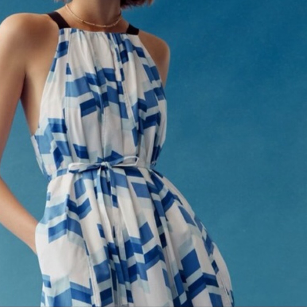 🥳 HP Peter Som x Anthropologie Larissa M Blue Print Tiered Belted Maxi Dress - Picture 4 of 8